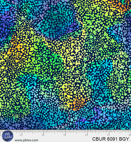 Tissu en coton à pois bleu-vert et jaune - 44"/45" par yard