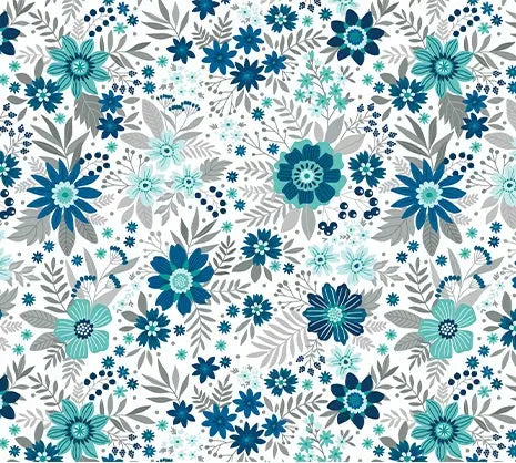 Blue Indigo Daybreak Wildflowers Cotton Wideback Fabric