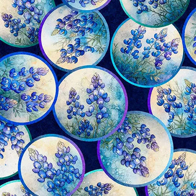 Blue Navy Bluebonnet Vignettes Cotton Fabric - 44"/45" Per Yard
