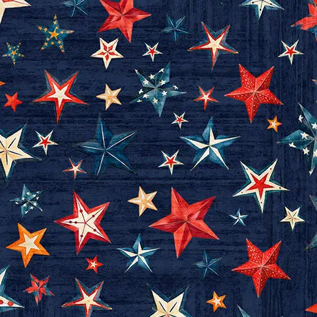 Tela de algodón de fondo ancho con estrellas azul marino por yarda