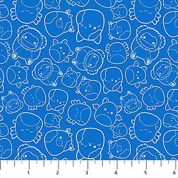 Tela de Algodón Squishmallows con Contornos Azules - 44"/45" por Yarda