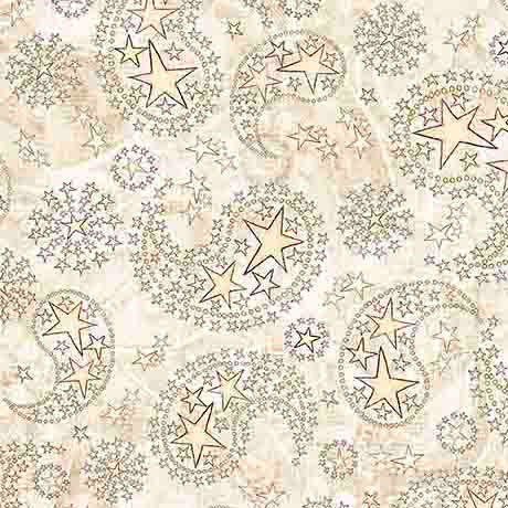 Tela de Algodón 1776 en Crema con Paisley y Estrellas por Yarda