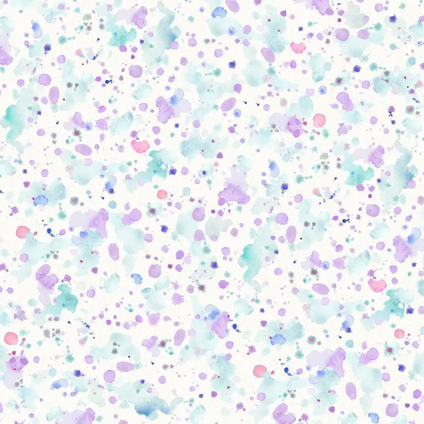Tela de algodón de fondo ancho con salpicaduras de pintura azul y morado