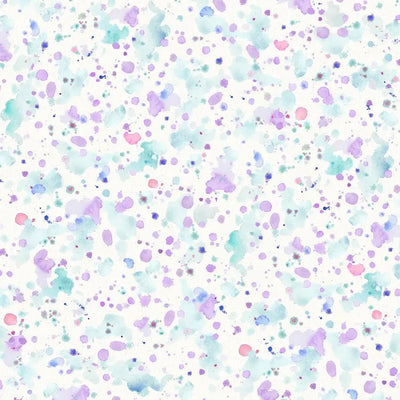 Tela de algodón de fondo ancho con salpicaduras de pintura azul y morado