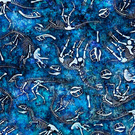 Blue Savage Kingdom Dino Bones Cotton Fabric - 44"/45" Per Yard