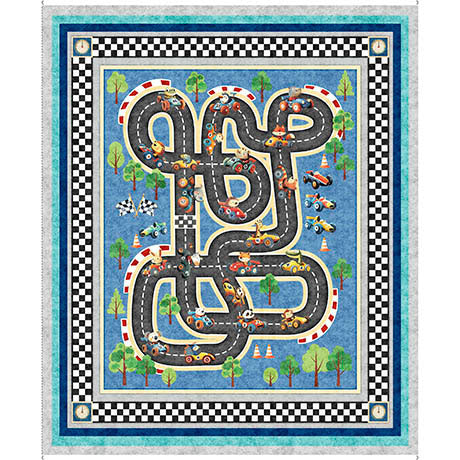 Tissu en coton Blue Turbo Tykes Racetrack Playmat 44"/45" par yard
