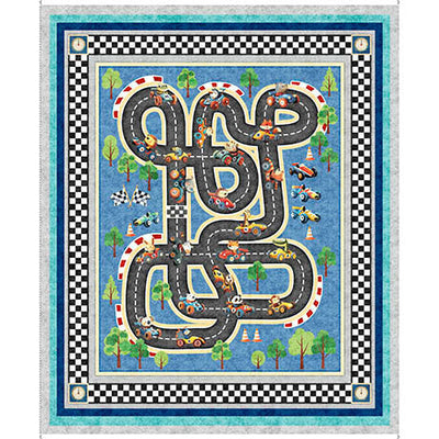 Tissu en coton Blue Turbo Tykes Racetrack Playmat 44"/45" par yard