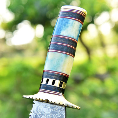 Premium 13" Damascus Steel Bowie Knife with Brass Guard & Unique Handle - Korvel