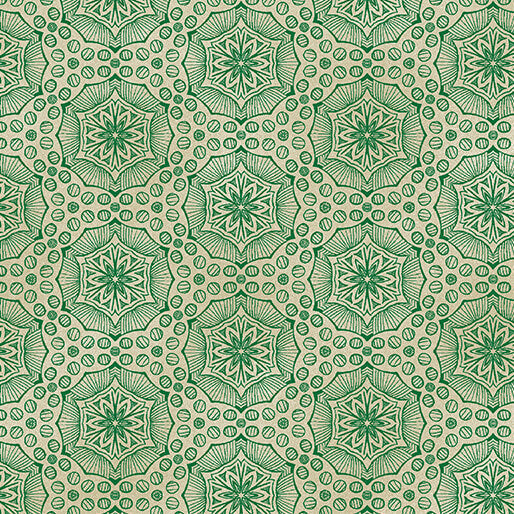 Bubbalon Emerald/Sand Ground Works Cotton Fabric - 44"/45" Per Yard