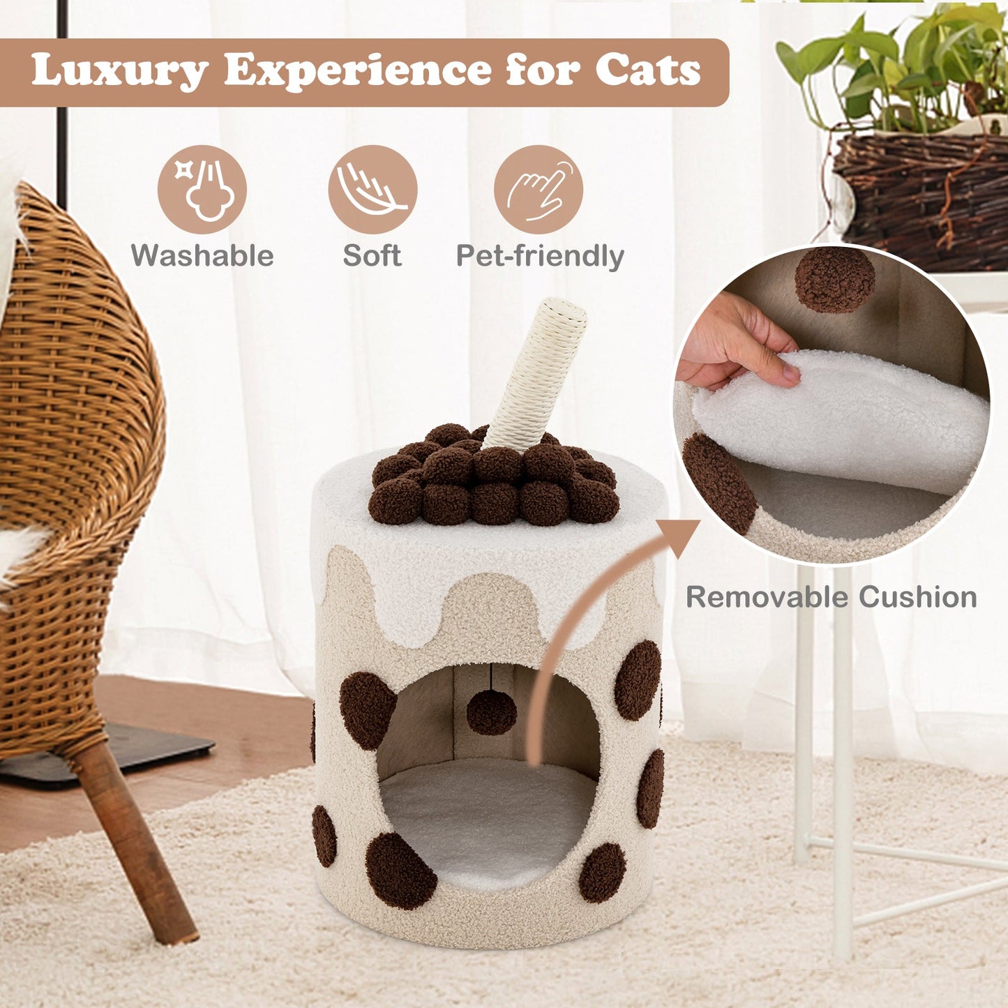 Torre para Gatos Bubble Tea con Poste Rascador