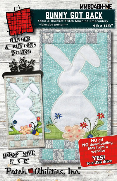 Bunny Got Back Machine Embroidery Pattern with Buttons and Hanger
