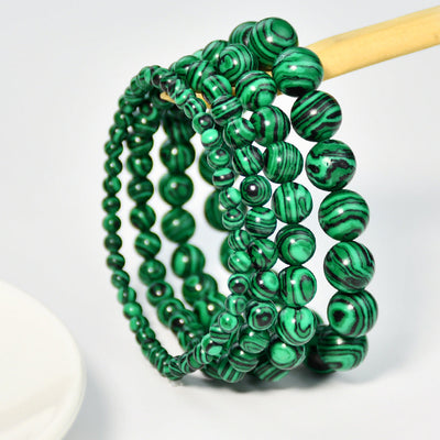 Vintage malachite beaded bracelet stacking style green bracelet men and women elastic jewelry - Korvel