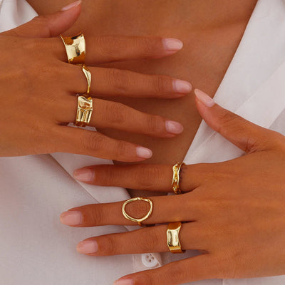 Ingemark 6Pcs Punk Irregular Hollow Metal Cuff Rings Set for Women
