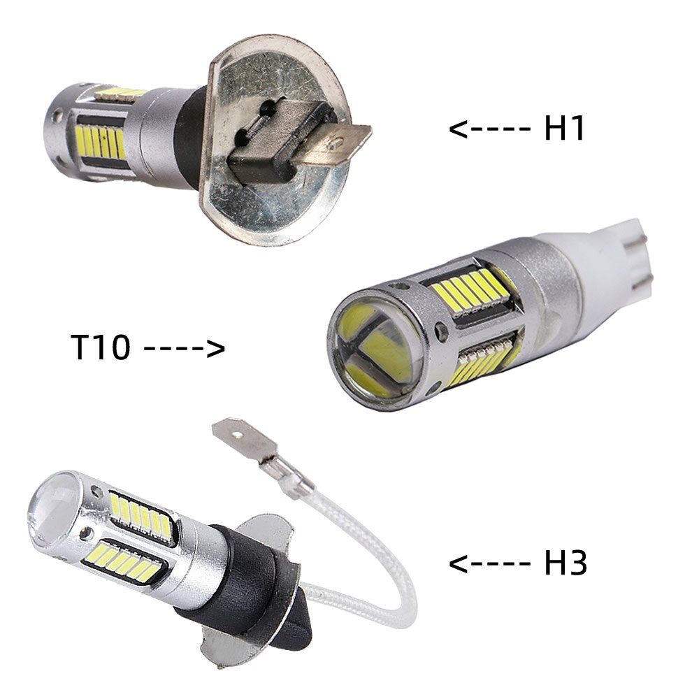 2Pcs H3 H1 W5W T10 White 4014 Chips 30 SMD High Power LED Fog Light Headlight Lamps Bulb Lens DC 12V - Korvel