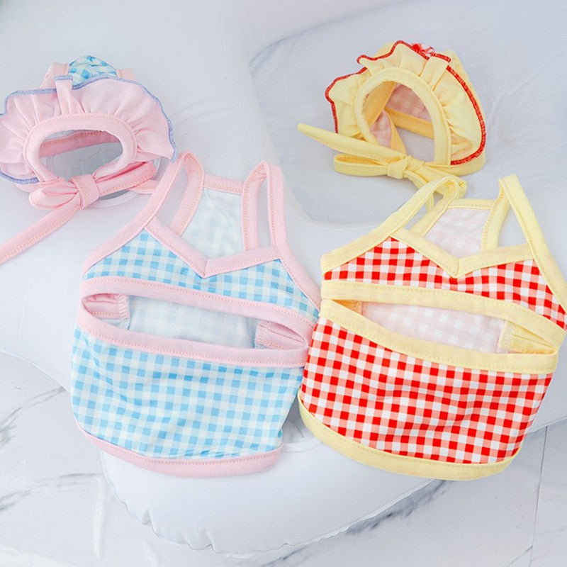 Stylish Pet Swimsuit with Cap for Cats and Dogs