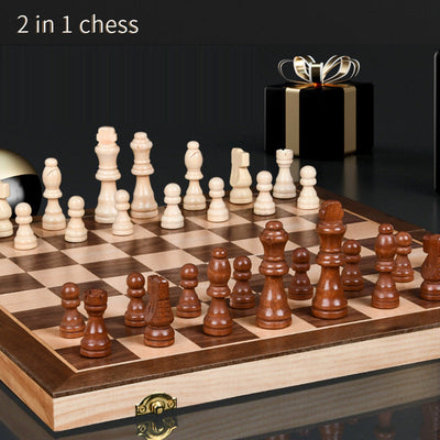 Wooden magnetic chess international checker solid wood chess pieces send the original queen two-in-one combination - Korvel