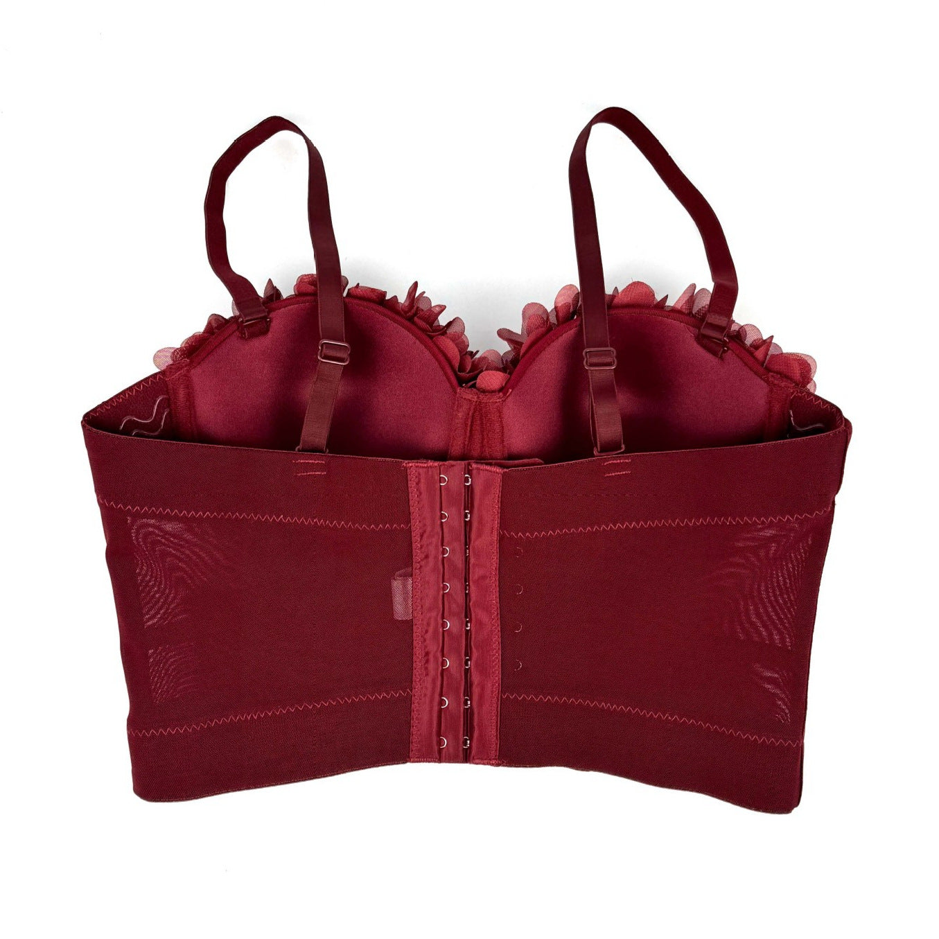 French mesh see through fishbone corset with chest cushion three-dimensional flower shaped outerwear beautiful back - Korvel