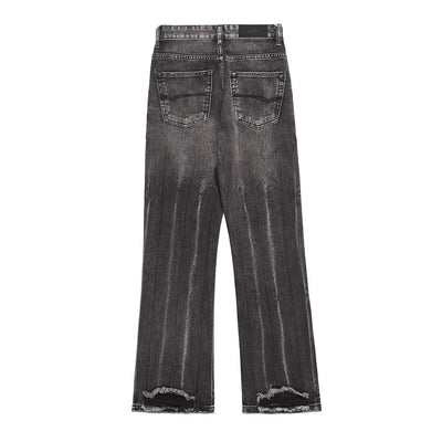 Washed Distressed Wide-Leg Jeans Men's European and American Punk INS Personalized Loose Hole Frayed Flare Pants - Korvel