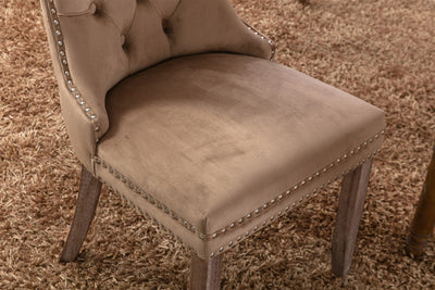 High-end Tufted Solid Wood Contemporary Velvet Upholstered Dining Chair with Wood Legs Nailhead Trim 2-Pcs Set Khaki - Korvel
