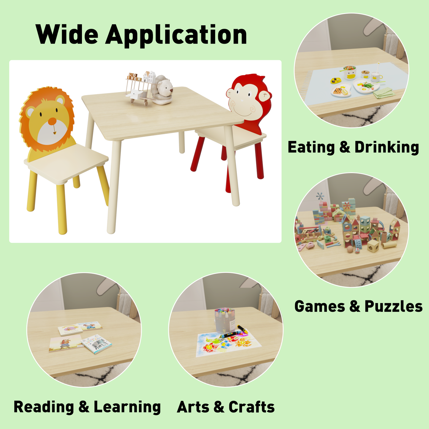 Kids Table and 2 Chairs Set - Wooden Activity Play Set