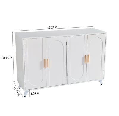 Sideboard Buffet cabinet with 4 doors and removable shelves, for living room, dining room, ivory white - Korvel