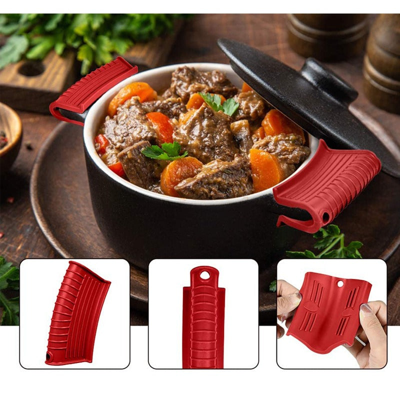 Silicone insulated pot handle sleeve set high-temperature resistant and anti slip pot ear clip anti scald hand clip - Korvel