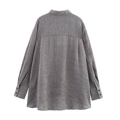 Style Women's Fashion Casual Loose Long Sleeve Striped Shirt - Korvel