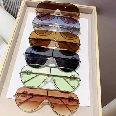 Metal one-piece sunglasses, one-piece large-frame sports goggles, cycling windproof sunglasses, men's and women's advanced sense - Korvel