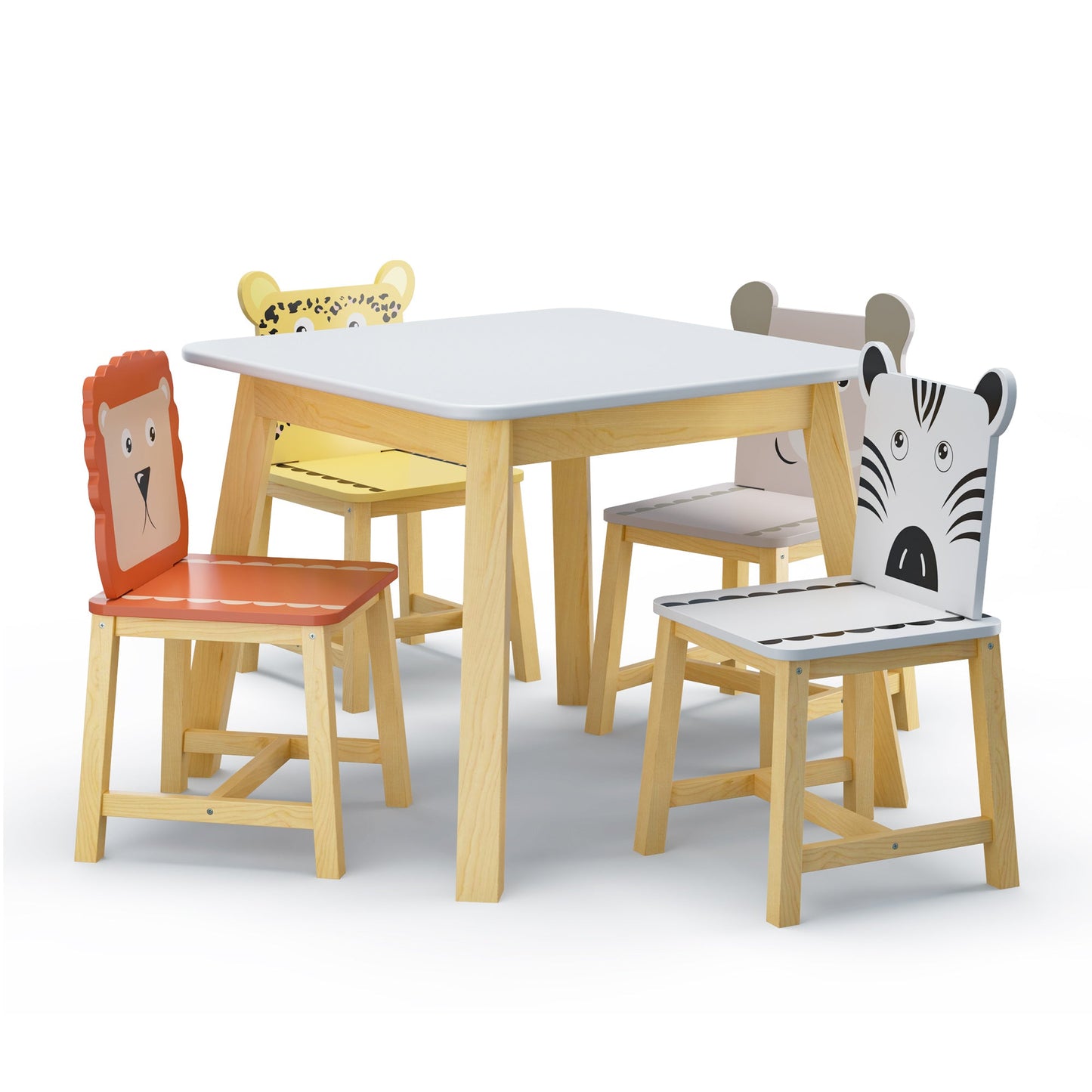 Juego de Mesa y Sillas para Niños de 5 Piezas - Mesa de Madera para Niños con 4 Sillas de Dibujos An