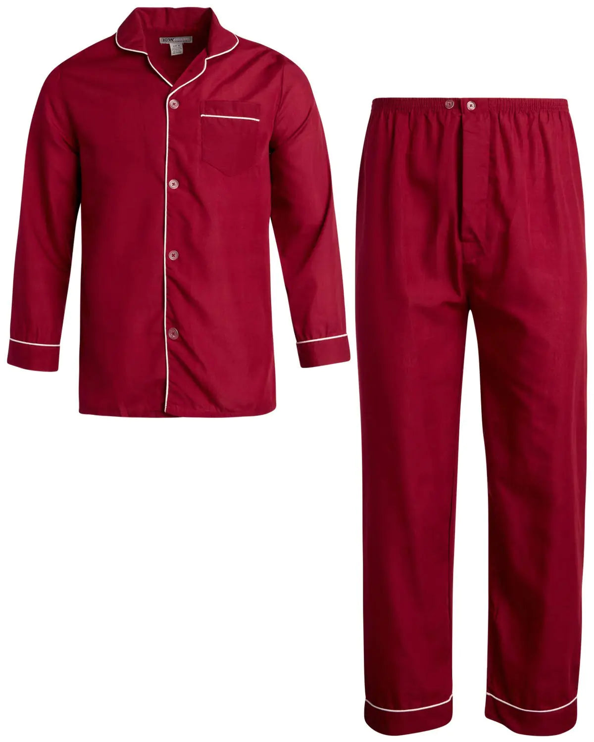 Ten West Apparel Men’s Pajamas Set - Long Sleeve Sleep Shirt & Bottoms, XX-Large Red