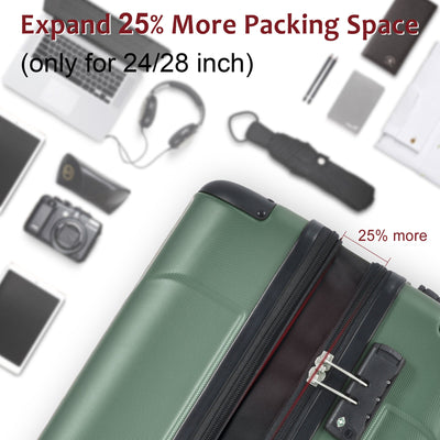 Hardshell Luggage Spinner Suitcase with TSA Lock Lightweight Expandable 28'' (Single Luggage) Green + ABS + 28 Inch - Korvel