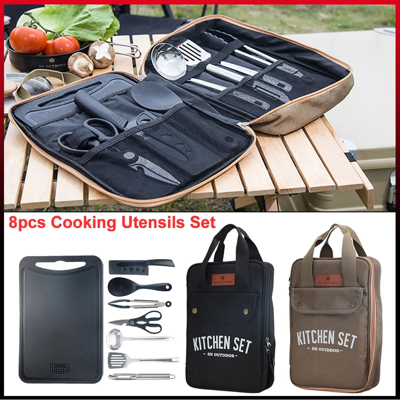 Camping Kitchen Set 8pcs Camping Outdoor Cookware Kit Stainless Steel Camping Tool Travel Set And Utensil Organizer Storage bag - Korvel