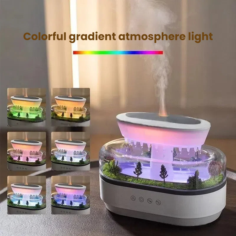 Raindrop - style aroma humidifier with lights, white noise, and essential oil diffusion for home. - Korvel