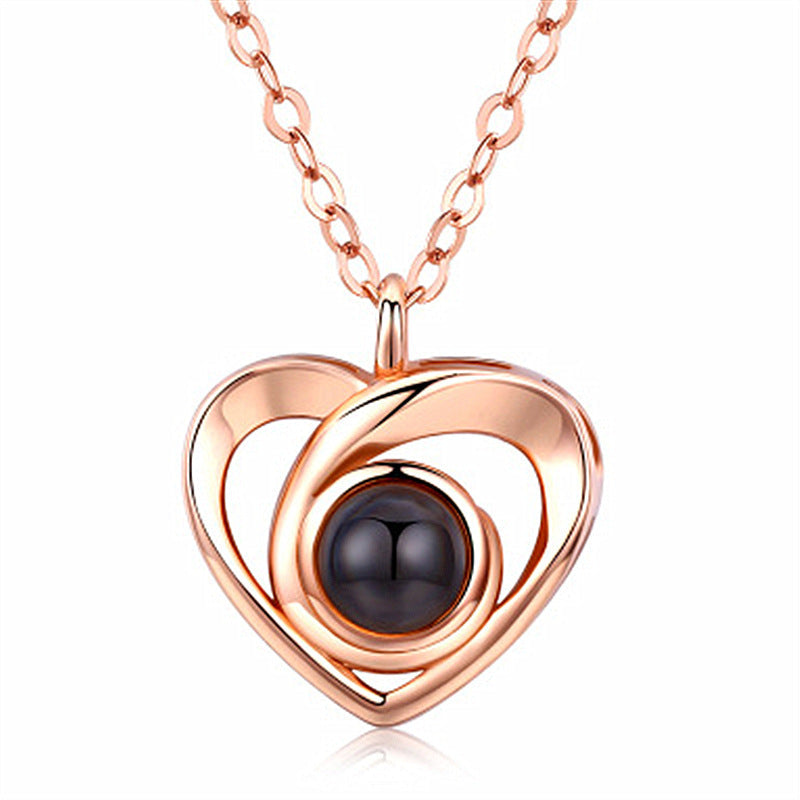 Silver Love Heart shaped Projection Pendant Necklace in 100 Languages, I Love You Projection Pendant Clavicle Chain - Korvel