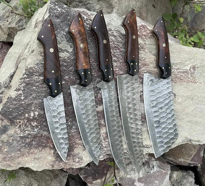 Exquisite Damascus Steel Knife Set – 13" Blade with Elegant Rosewood Handle & Leather Sheath - Korvel