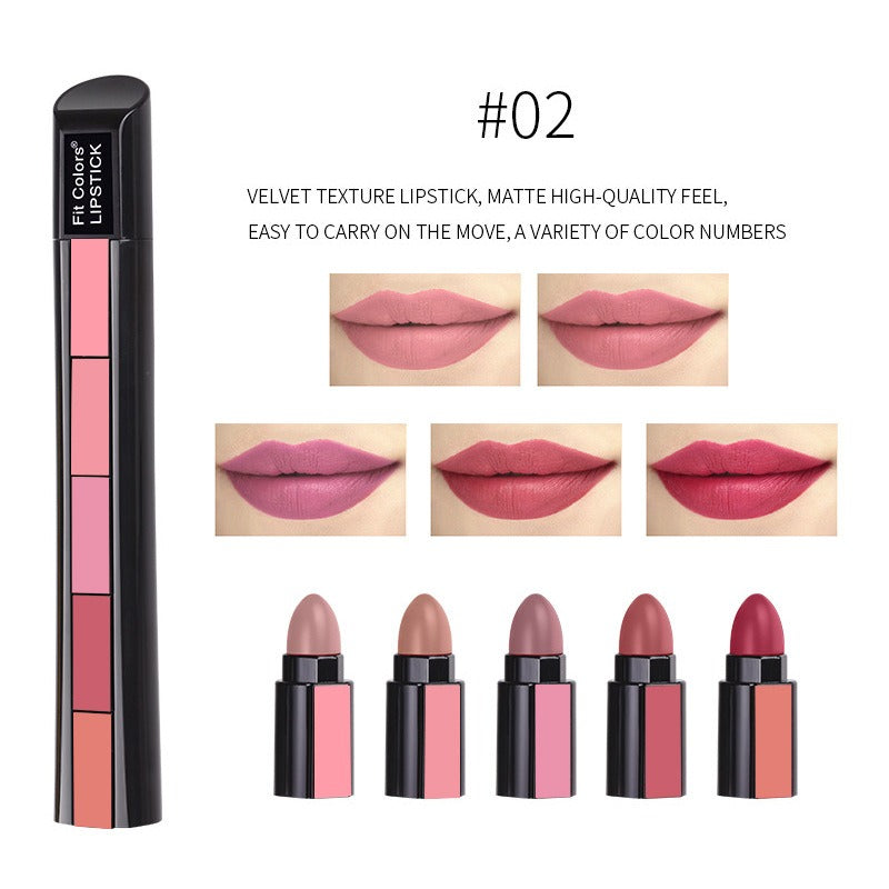 5 Colors Matte Velvet Lipstick Waterproof Sweatproof Lip Gloss Duration Colorfast Lipstick Non Stick Cup Lip Gloss Cosmetics - Korvel