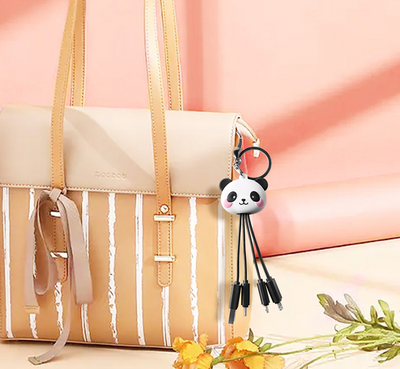 Cartoon Panda One Drag Three Data Wires Cute Keychain Panda Three in One Fast Charging Mobile Phone Charging Cable - Korvel