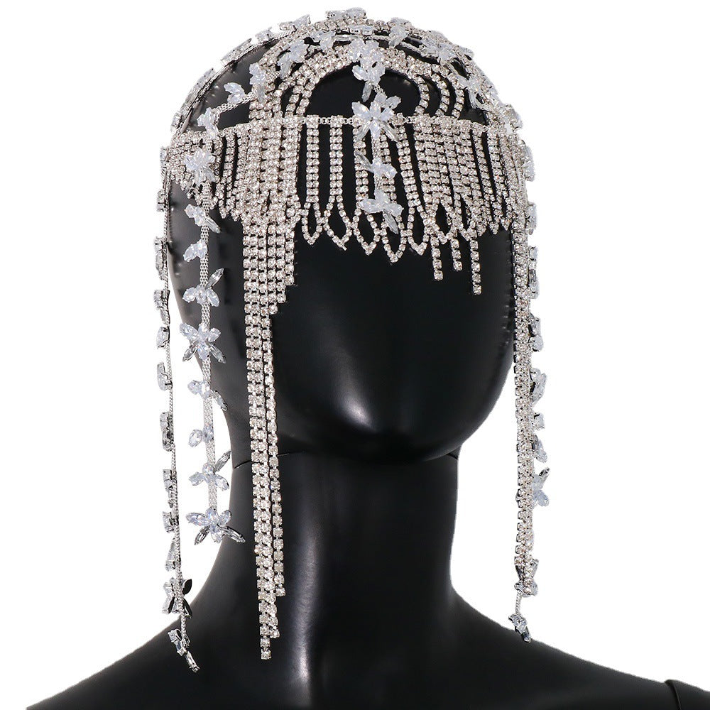 Elegant Leaf Water Diamond Tassel Headwear for Women