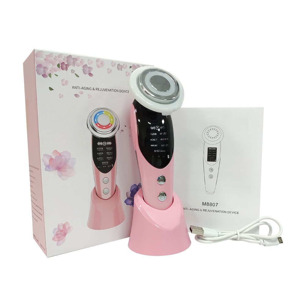 7-in-1 EMS Micro-Current Color Light Vibration LED Beauty Cleansing Import Instrument Face Lift Essence Import Instrument - Korvel