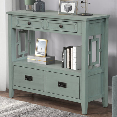 36'' Farmhouse Pine Wood Console Table Entry Sofa Table with 4 Drawers & 1 Storage Shelf (Retro Blue) - Korvel