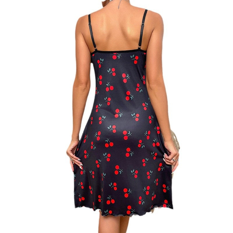 Sexy lingerie, sexy women's suspender, cherry heart printed home clothes, nightgown - Korvel