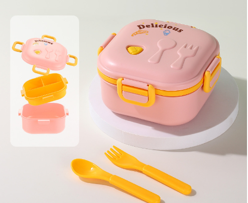 Cartoon cute microwaveable double layer portable lunch box with lid - Korvel