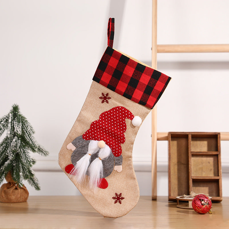 Christmas Socks Pendant Faceless Elderly Checkered Christmas Socks Gift Bag Christmas Decorations - Korvel