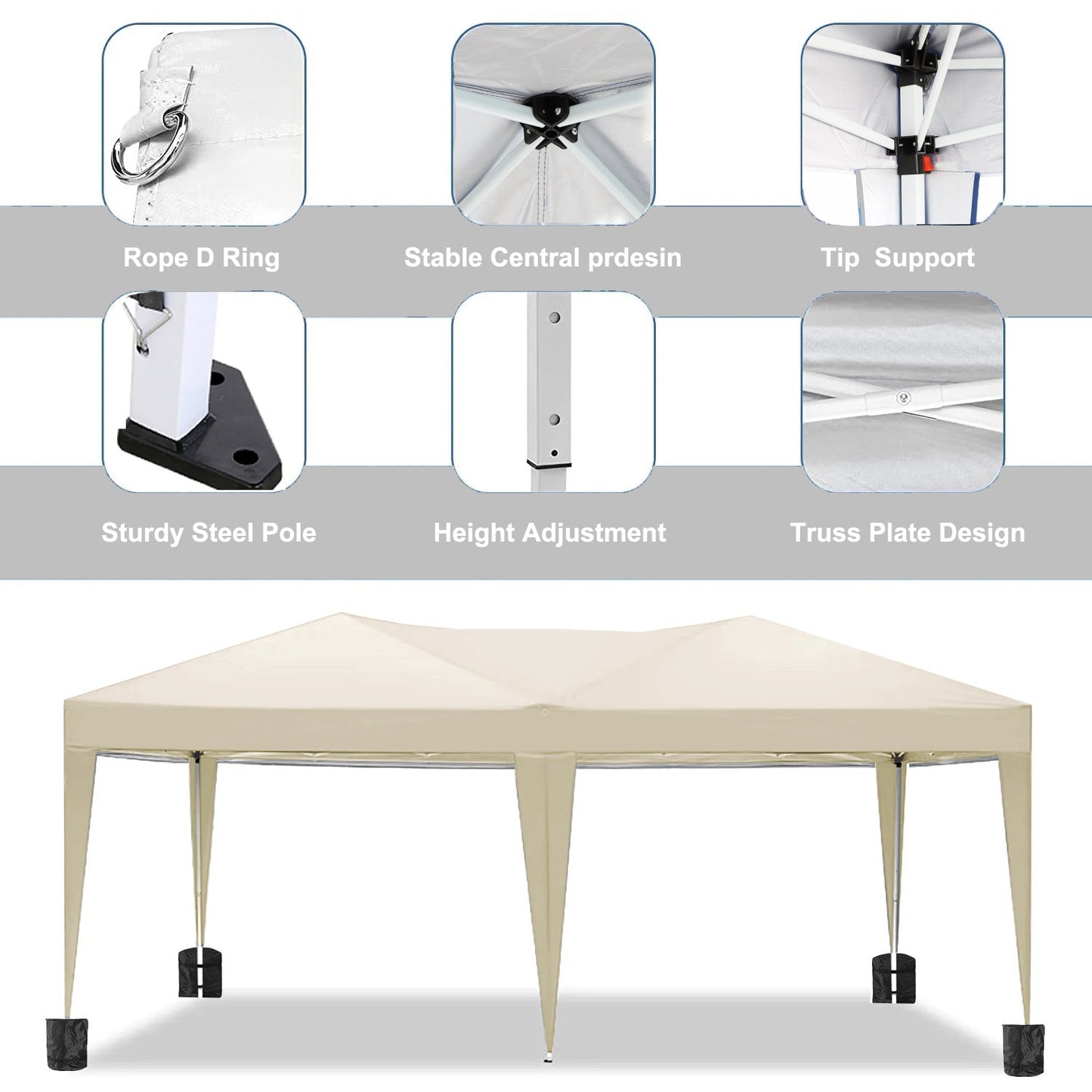 Carpa Plegable de 10'x20' con 6 Paredes Laterales Desmontables