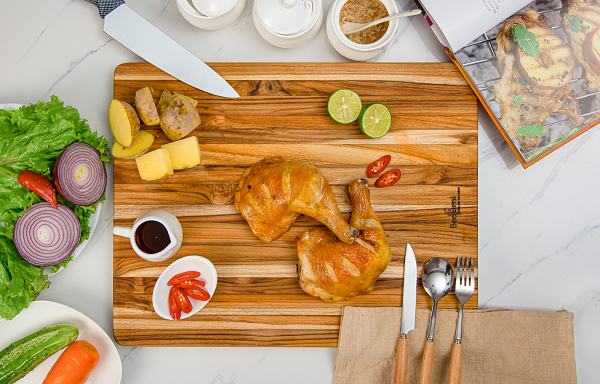 Teak Cutting Board Natural + Solid Wood + 5 Pieces 18 INCH, Pack of 5 Pieces - Korvel