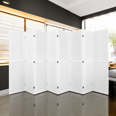 8 Panel Room Divider, 5.6Ft Pegboard Display Wooden Room Divider Folding Privacy Screen Room Divider Freestanding Peg Board - Korvel