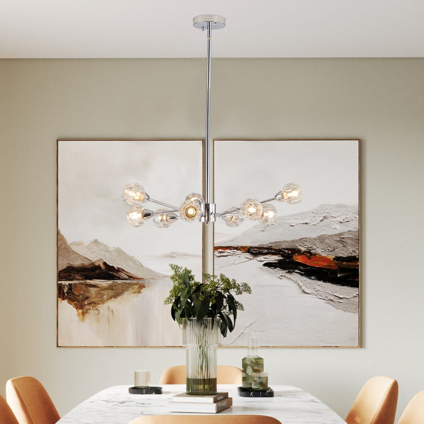 Modern Crystal Chandeliers, 9 Lights Chrome Chandelier for Living Room Bedroom (Bulbs Not Included) - Korvel