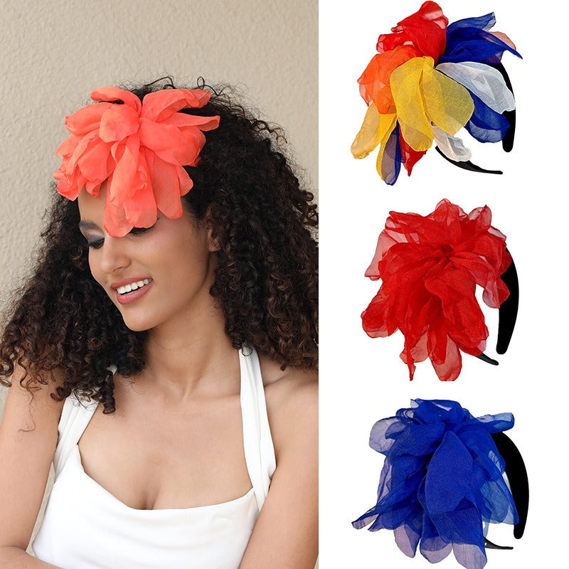 Oversized and exaggerated handmade fabric flower versatile headband - Korvel