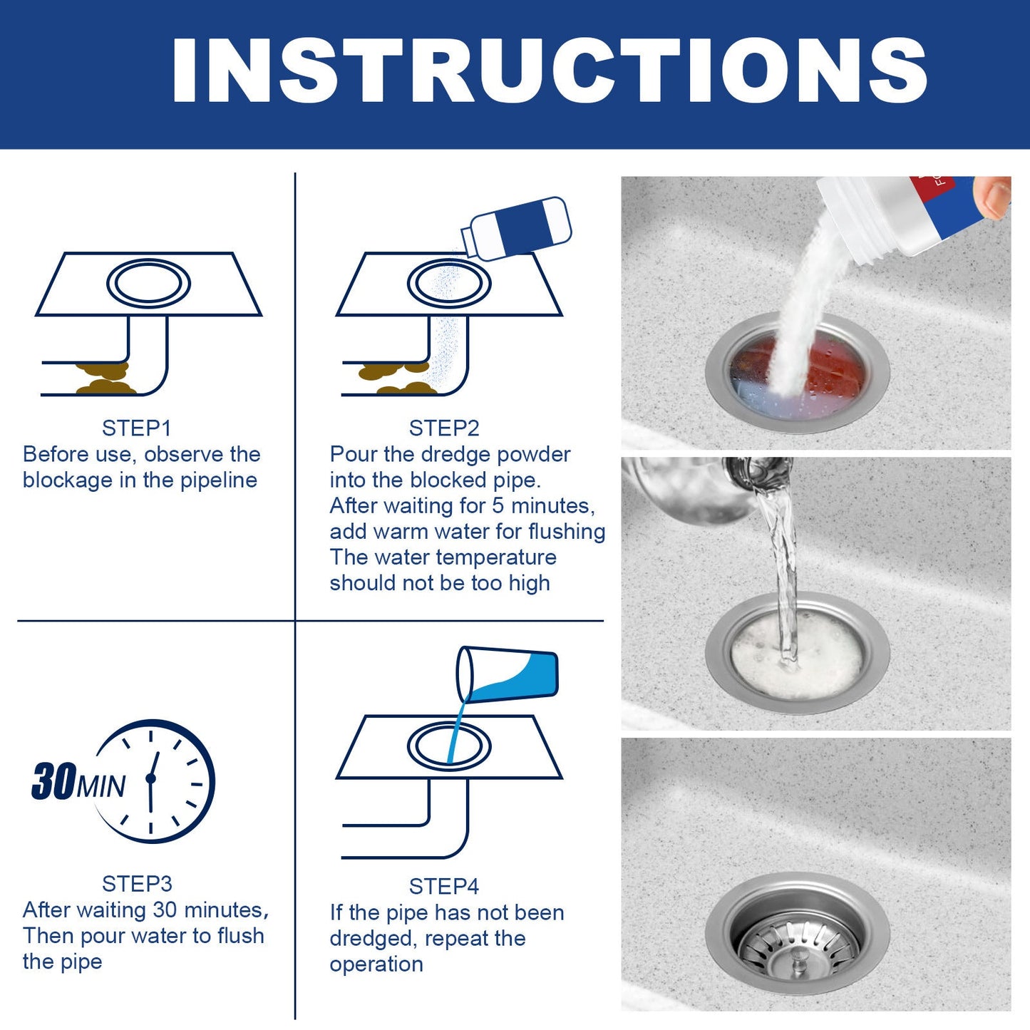 JUE-FISH Drain Gel Pipe Unclogger for Kitchen & Bathroom
