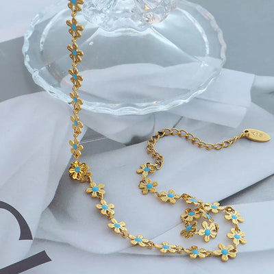 Flower blue drip oil niche light luxury necklace - Korvel